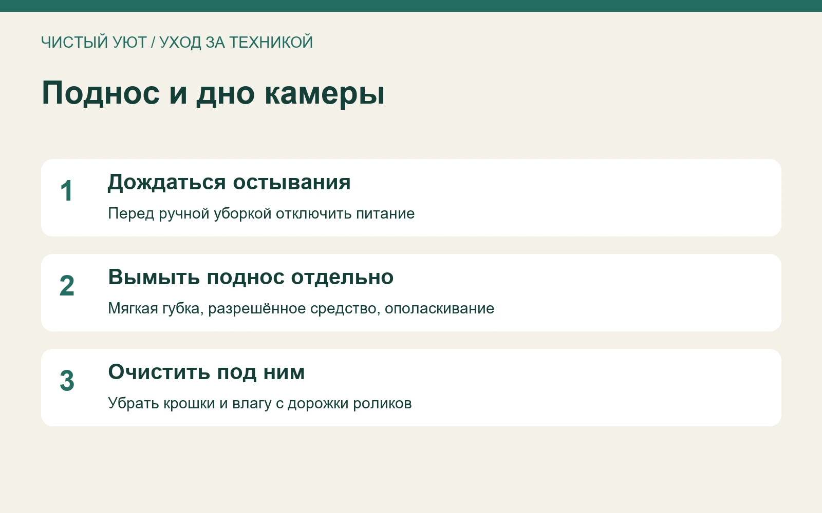 Уход за съёмным подносом микроволновки и дорожкой роликов